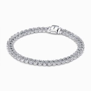 LIKE NEW Pandora Pavé Cuban Chain Sterling Silver Bracelet 7.1”